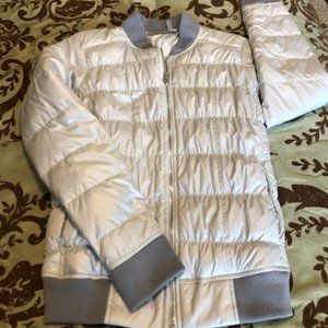 Athleta Down Puffer- Bomber Jacket Iced Grey